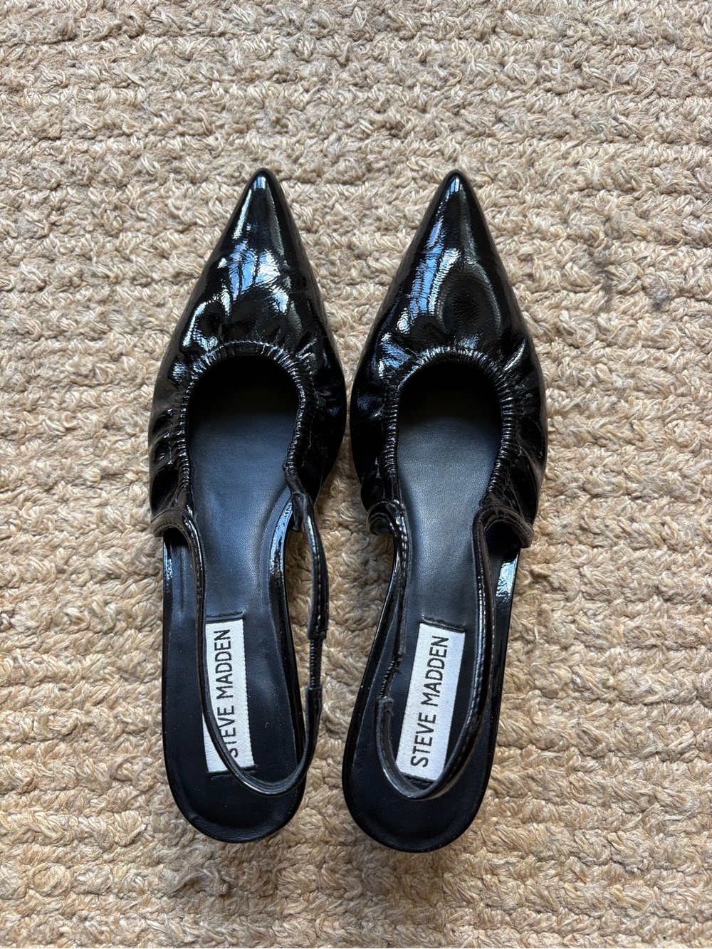 Steve Madden Size 6 Gracey Black Patent Leather Slingback Kitten Heels